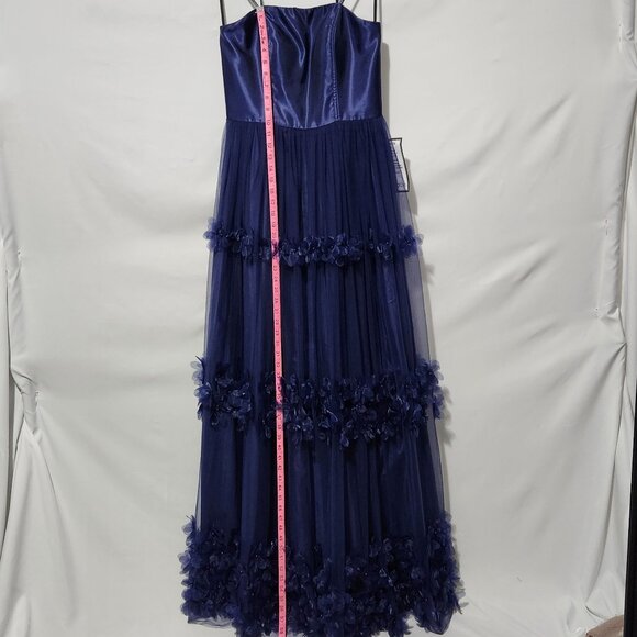 Speechless Navy Blue Formal Strapless A-line Dress with 3D Florals - Size 11 - Picture 9 of 13